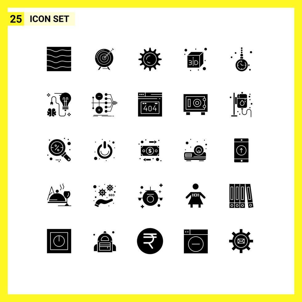 25 universell fast glyf tecken symboler av accessorize låda företag ljus Sol redigerbar vektor design element