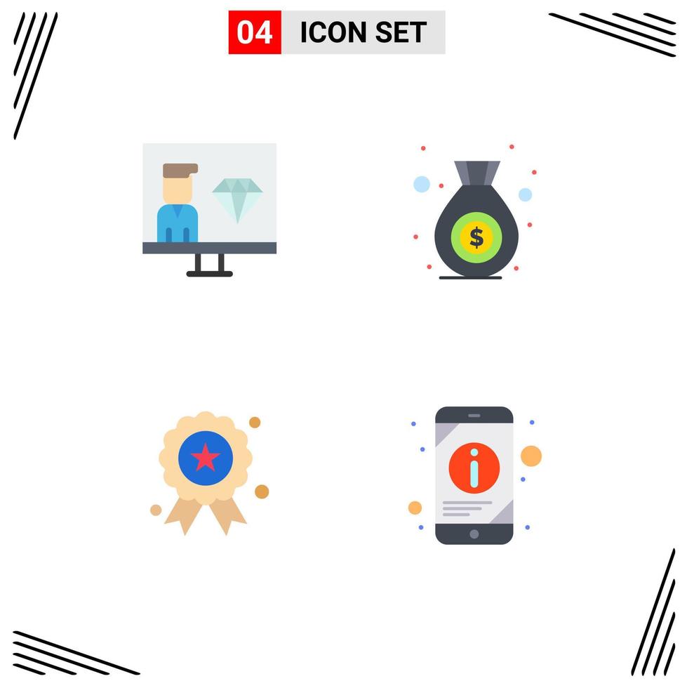 grupp av 4 platt ikoner tecken och symboler för kodning oberoende programmerare finansiera medalj redigerbar vektor design element