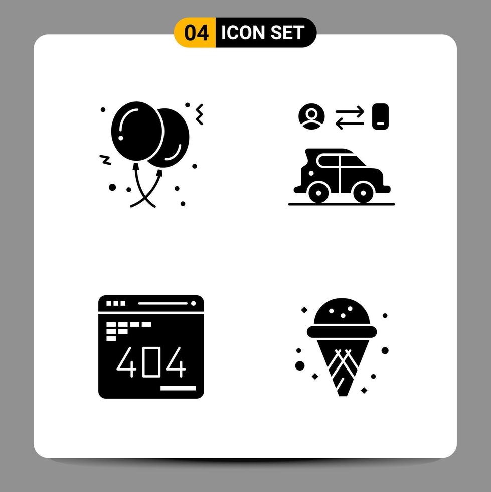 4 schwarze Icon-Pack-Glyphen-Symbole Zeichen für ansprechende Designs auf weißem Hintergrund 4 Icons gesetzt vektor