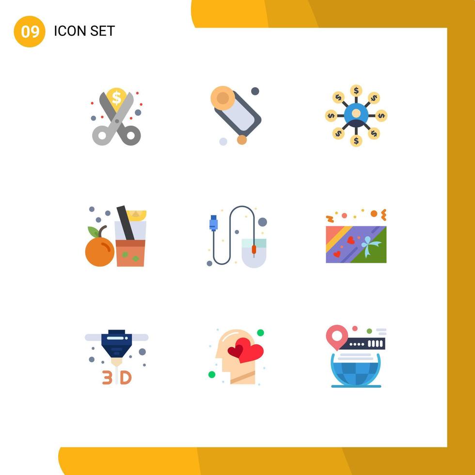 gruppe von 9 flachen farben zeichen und symbolen für computersaftseifenfruchtkette editierbare vektordesignelemente vektor