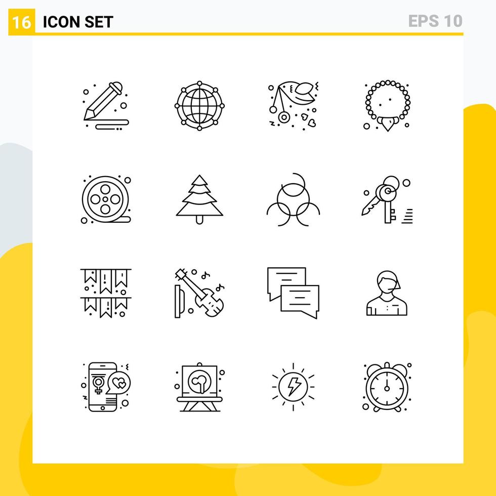 uppsättning av 16 modern ui ikoner symboler tecken för film Smycken teknologi armband brev redigerbar vektor design element