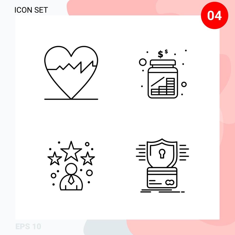 vektor packa av 4 ikoner i linje stil kreativ översikt packa isolerat på vit bakgrund för webb och mobil