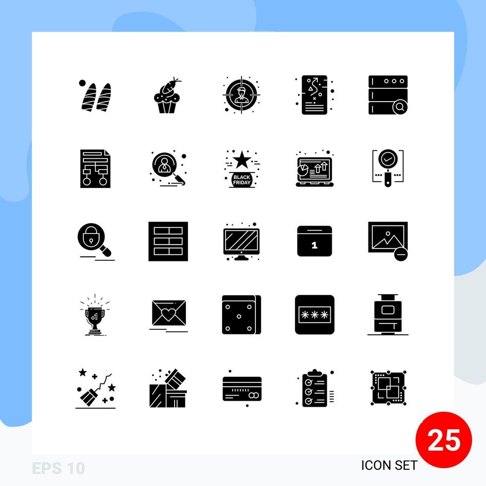 Satz von 25 kommerziellen soliden Glyphenpaketen für die Datenbankplanung Karottenplan Ziel editierbare Vektordesign-Elemente vektor