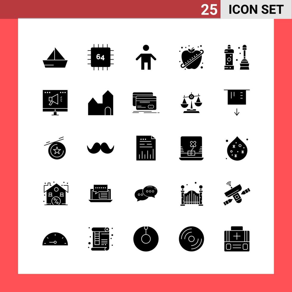 25 Symbolpakete im soliden Stil Glyphensymbole auf weißem Hintergrund einfache Zeichen für die allgemeine Gestaltung vektor