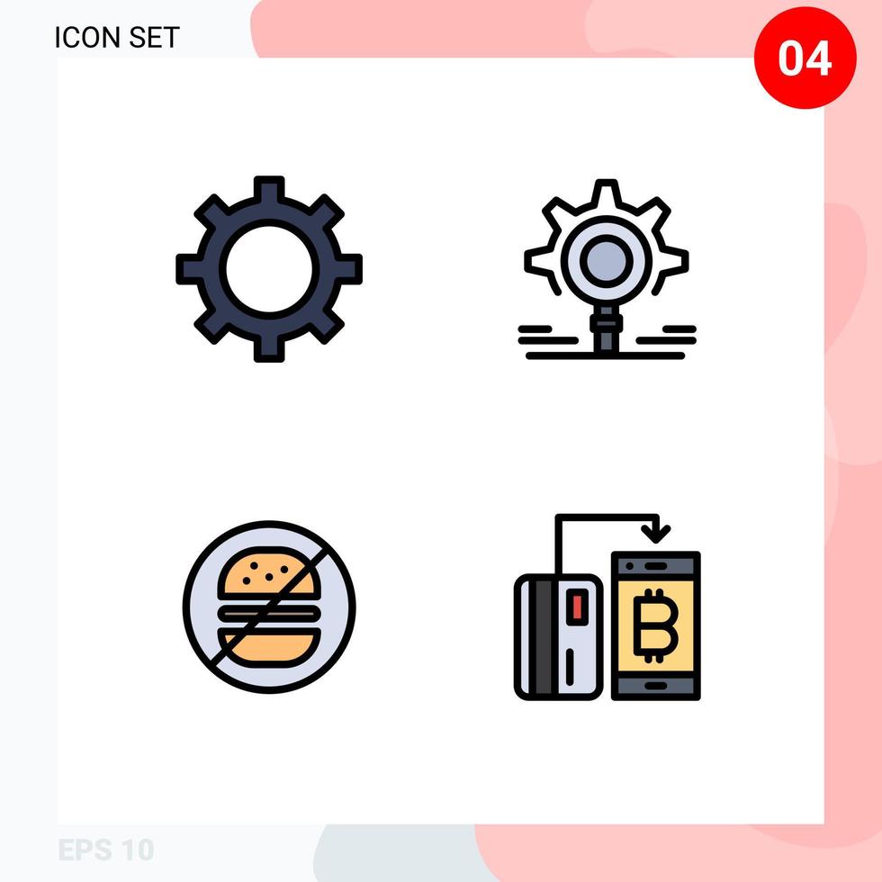 moderner Satz von 4 gefüllten flachen Farben Piktogramm der Finanzen keine Forschung Burger Währung editierbare Vektordesign-Elemente vektor