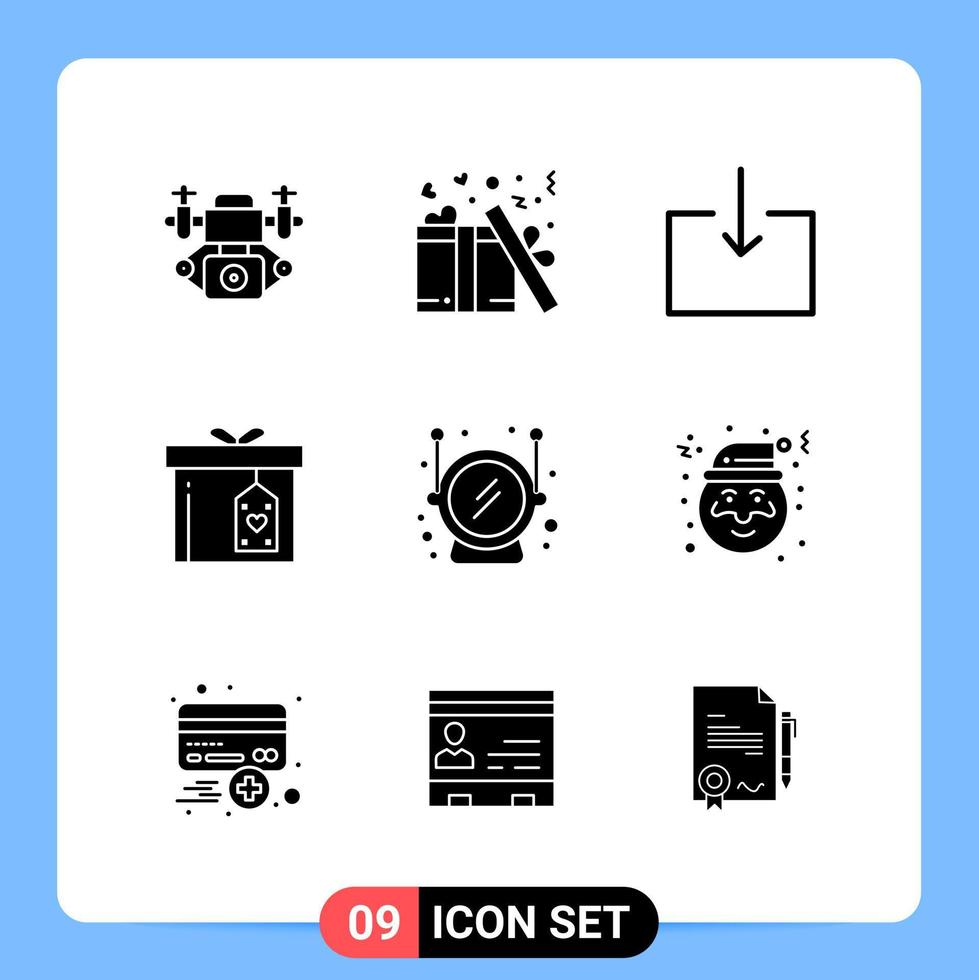 9 solide schwarze Symbolpaket-Glyphensymbole für mobile Apps, die auf weißem Hintergrund isoliert sind 9 Symbole festgelegt vektor
