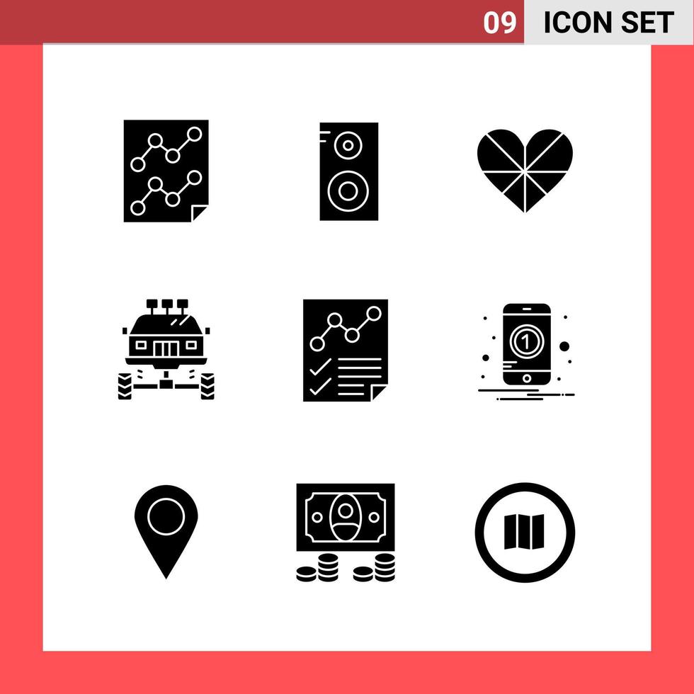 9 ikon packa fast stil glyf symboler på vit bakgrund enkel tecken för allmän design vektor