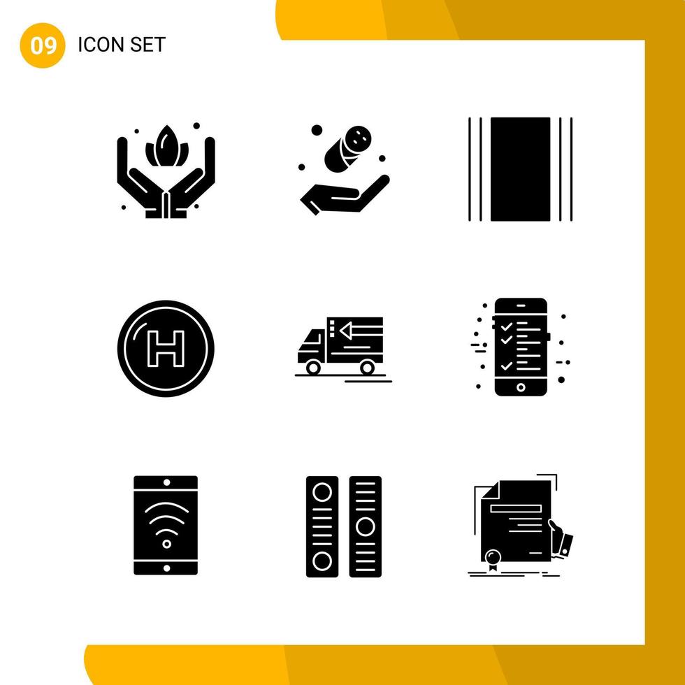 9 Icon Set Solid Style Icon Pack Glyphensymbole isoliert auf weißem Hintergrund für responsives Website-Design vektor