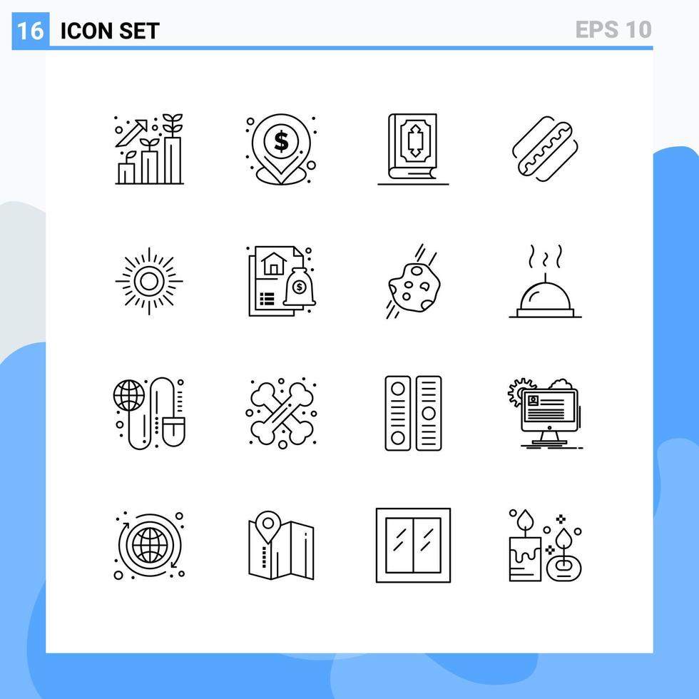 uppsättning av 16 modern ui ikoner symboler tecken för solig stater bok varmkorv Amerika redigerbar vektor design element