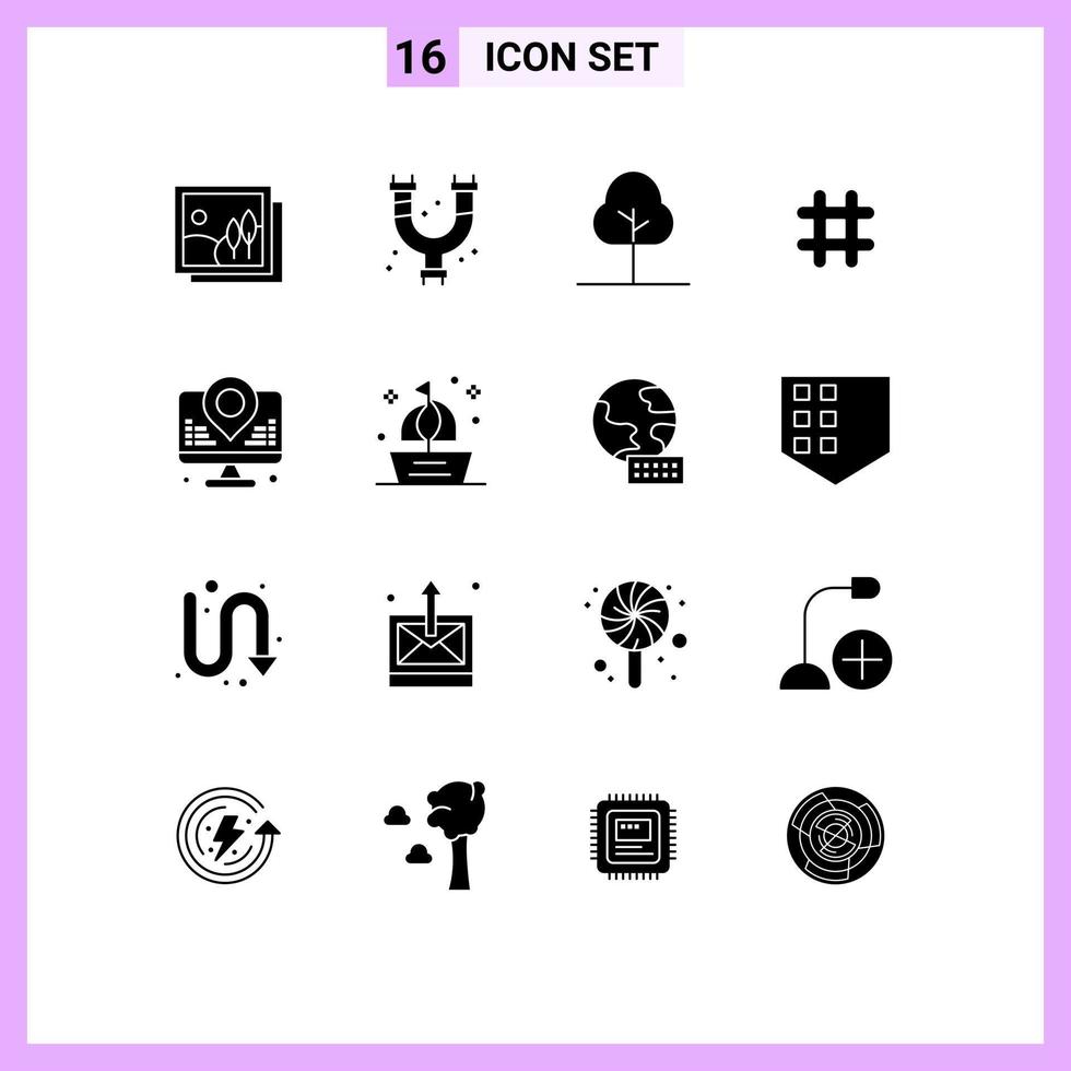 16 universell fast glyf tecken symboler av plats utveckling träd Twitter hash märka redigerbar vektor design element
