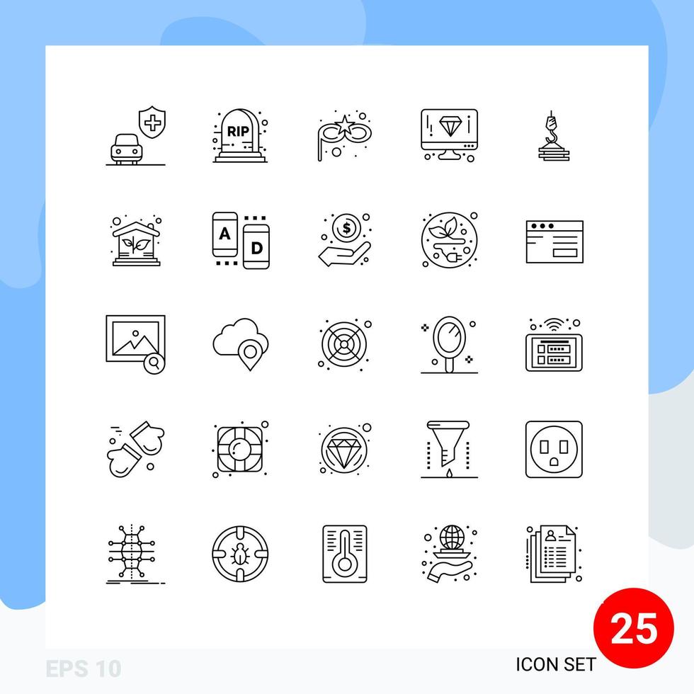 25 Benutzeroberflächen-Linienpaket mit modernen Zeichen und Symbolen der Hakenbau-Ösenbauseite editierbare Vektordesign-Elemente vektor