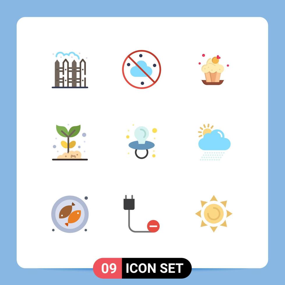 9 tematiska vektor platt färger och redigerbar symboler av nippel bebis kopp växt trädgård redigerbar vektor design element