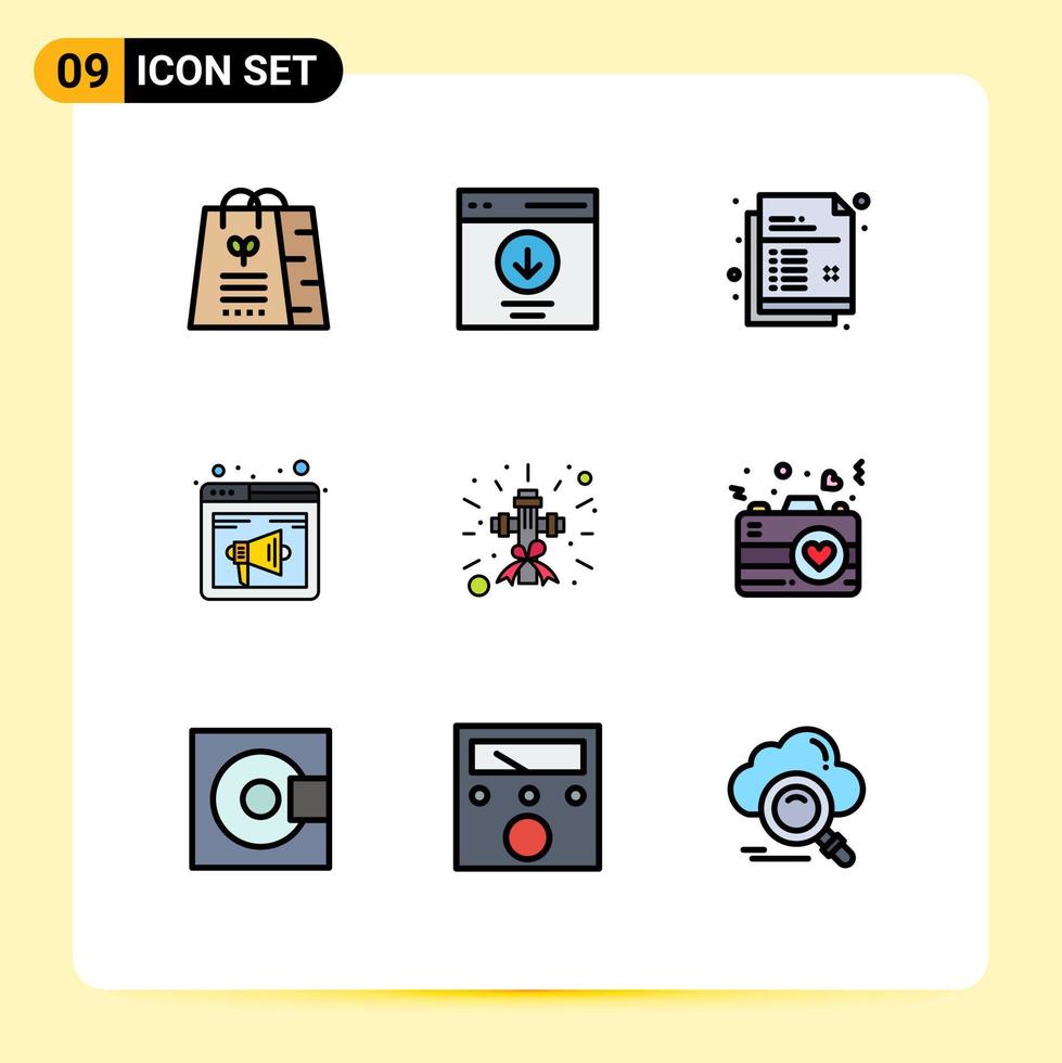 Filledline Flat Color Pack mit 9 universellen Symbolen für Webseiten-Sound User Internet Pencil editierbare Vektordesign-Elemente vektor