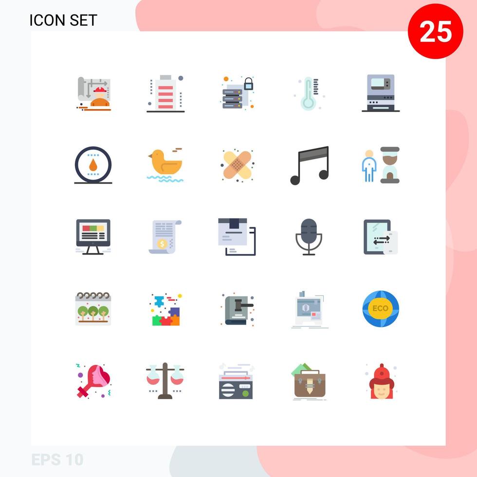 grupp av 25 platt färger tecken och symboler för Bank regn status väder varm redigerbar vektor design element