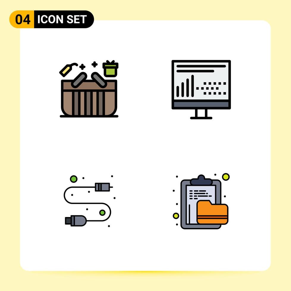Stock Vector Icon Pack mit 4 Zeilen Zeichen und Symbolen für Warenkorb Statistik Box Design elektronisch bearbeitbare Vektordesign-Elemente