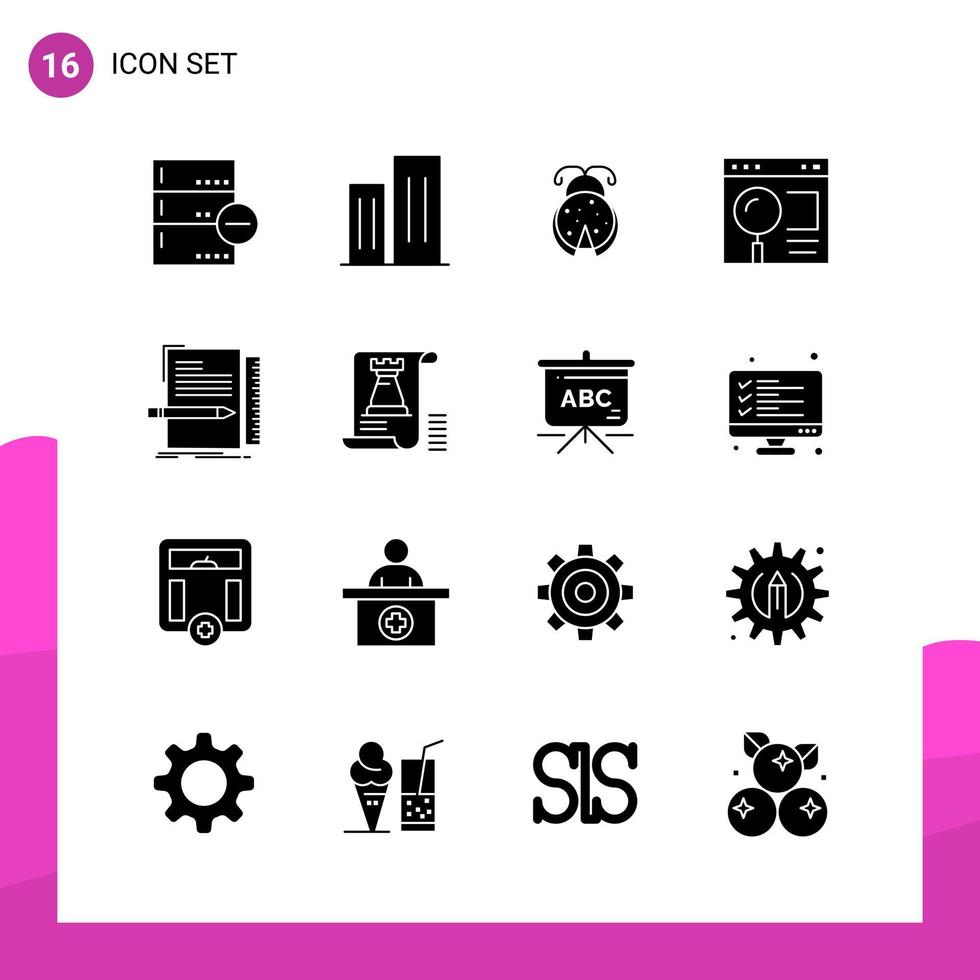 Glyphen-Icon-Set-Paket mit 16 soliden Icons isoliert auf weißem Hintergrund für responsives Website-Design, Print- und mobile Anwendungen vektor