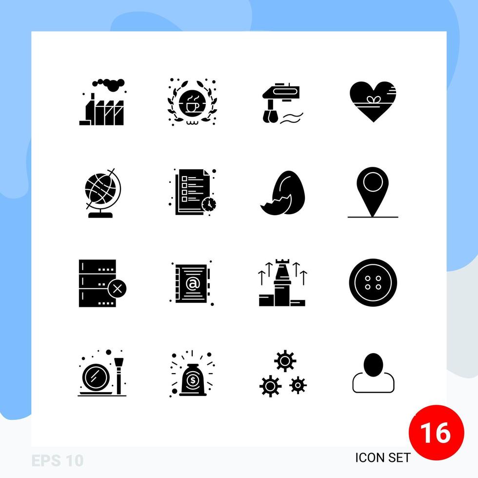 stock vektor ikon packa av 16 linje tecken och symboler för geografi gåva kök tycka om kärlek redigerbar vektor design element