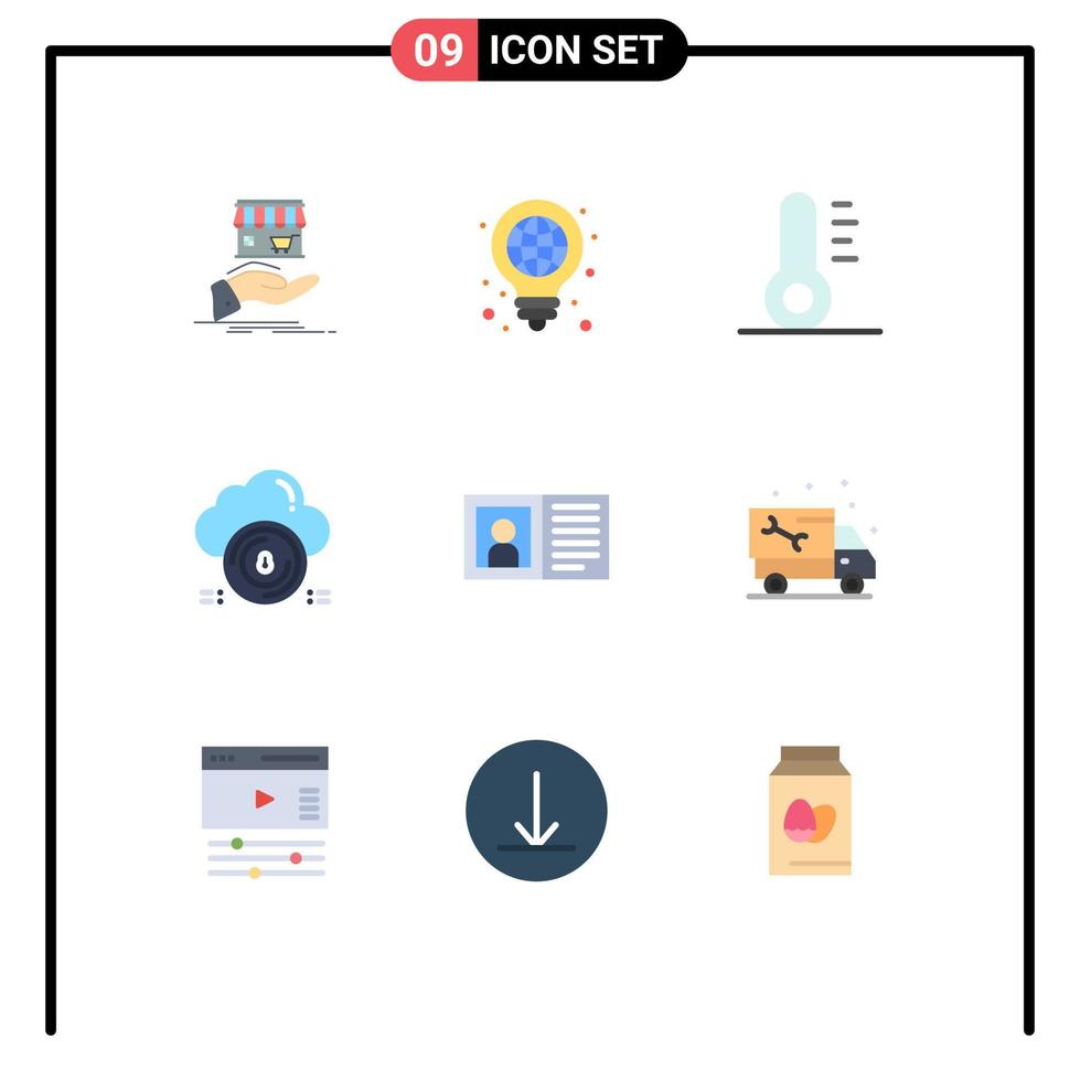 9 tematiska vektor platt färger och redigerbar symboler av kommunikation moln ljus skydda säker redigerbar vektor design element