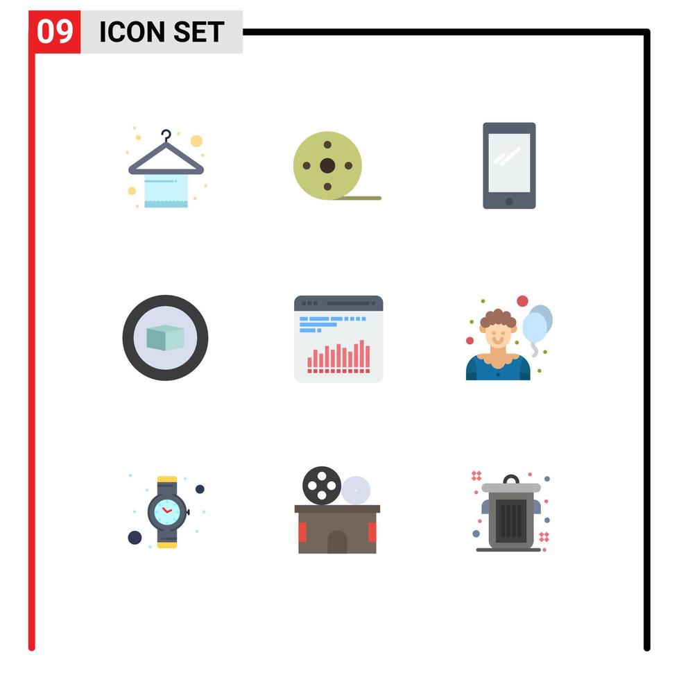 mobile schnittstelle flacher farbsatz von 9 piktogrammen von analyseset telefonwürfel iphone editierbare vektordesignelemente vektor