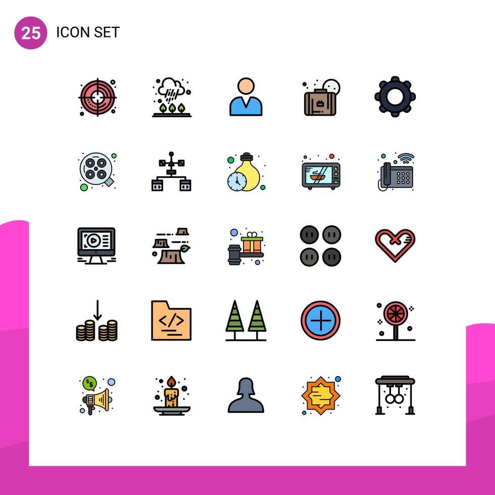 25 universell fylld linje platt färger uppsättning för webb och mobil tillämpningar mobil grundläggande man Ansökan Sol redigerbar vektor design element