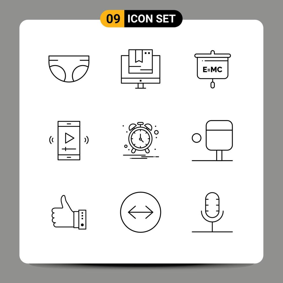 9 kreativ ikoner modern tecken och symboler av video spelare app multimedia teknologi film skärm skola redigerbar vektor design element