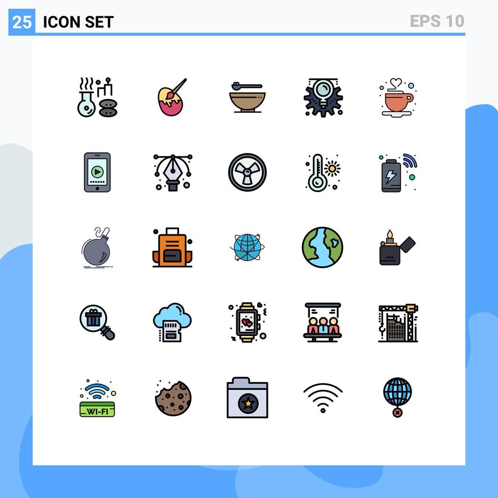 användare gränssnitt packa av 25 grundläggande fylld linje platt färger av kopp bearbeta skål kreativ redskap redigerbar vektor design element