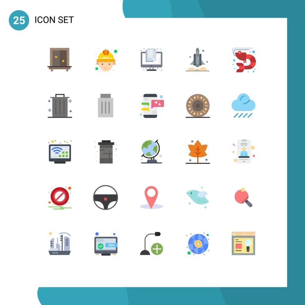 redigerbar vektor linje packa av 25 enkel platt färger av fisk transport konfidentiell rymdskepp bärraket redigerbar vektor design element