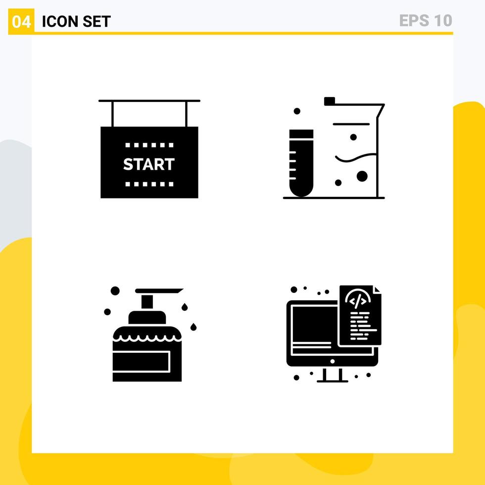 uppsättning av 4 vektor fast glyfer på rutnät för flagga hus Start laboratorium produkt redigerbar vektor design element
