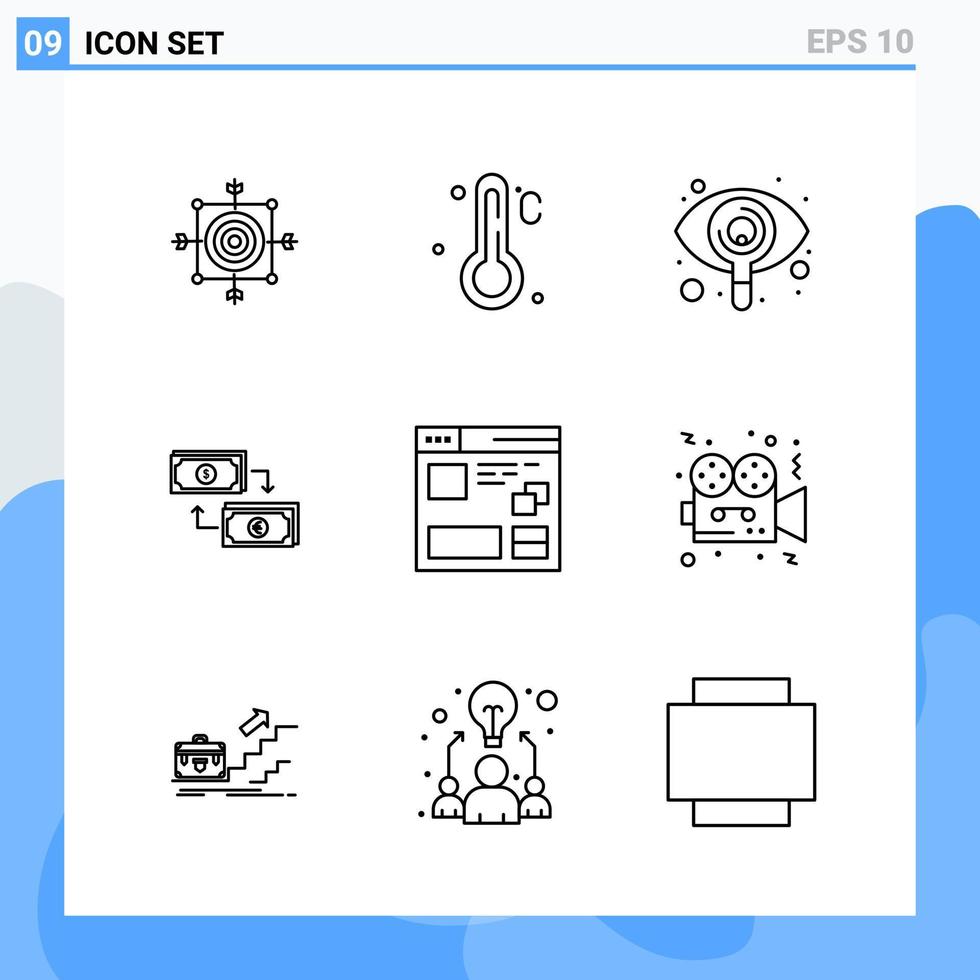 modern 9 linje stil ikoner översikt symboler för allmän använda sig av kreativ linje ikon tecken isolerat på vit bakgrund 9 ikoner packa vektor