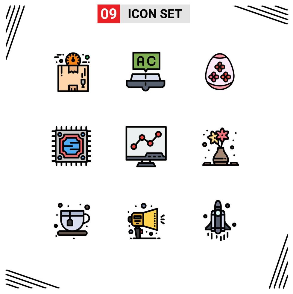 Stock Vector Icon Pack mit 9 Zeilenzeichen und Symbolen für analytische Mikrochip-Schul-CPU-Urlaub editierbare Vektordesign-Elemente