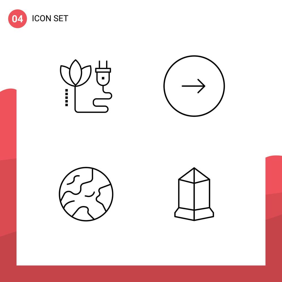 4 tematiska vektor fylld linje platt färger och redigerbar symboler av biomassa jord plugg multimedia över hela världen redigerbar vektor design element