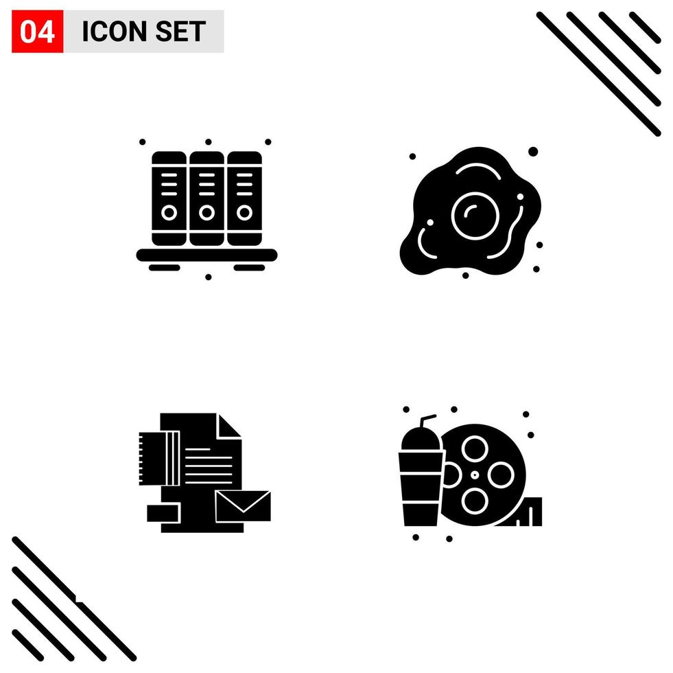 Pixel perfektes Set aus 4 soliden Symbolen Glyphen-Icon-Set für die Gestaltung von Websites und die Schnittstelle für mobile Anwendungen vektor