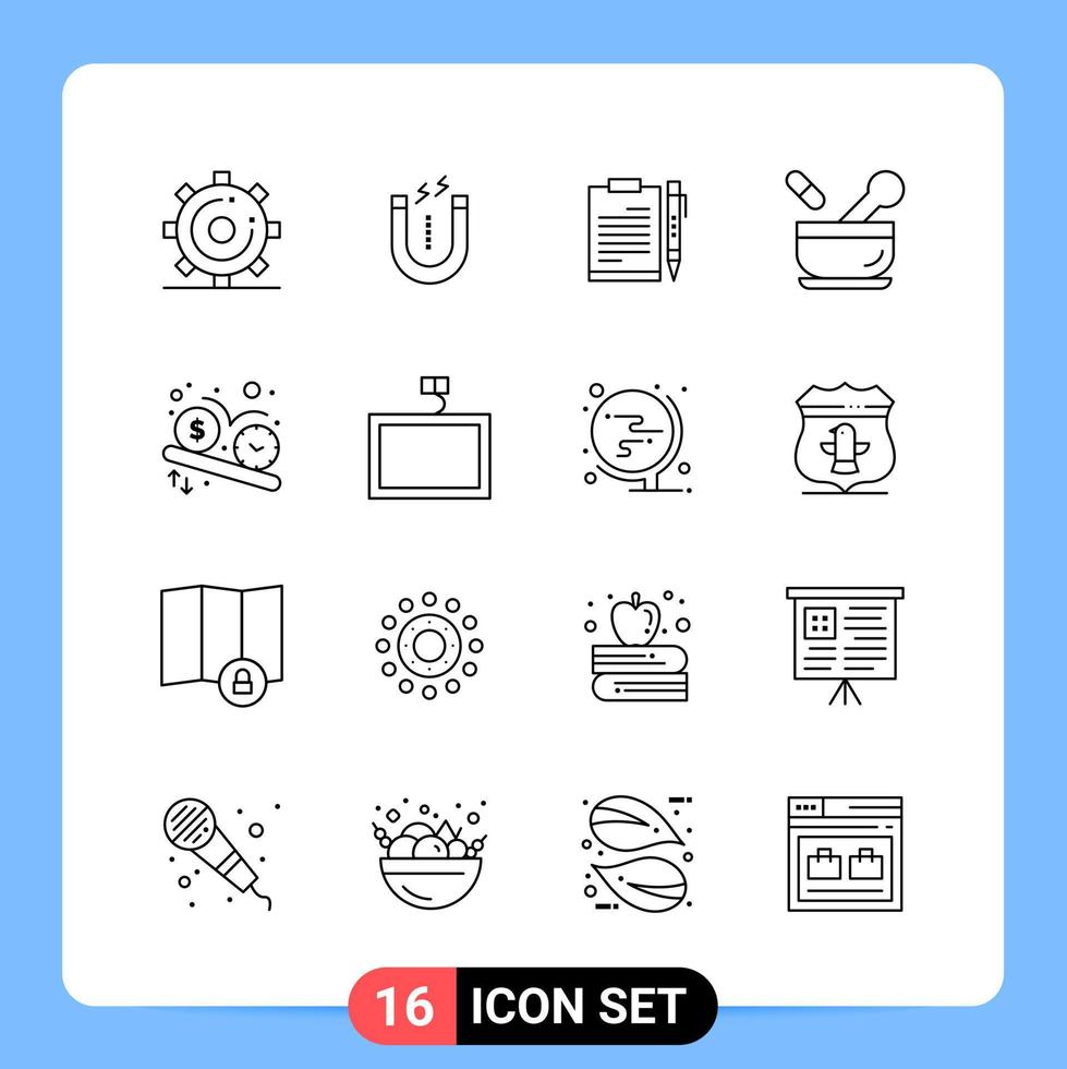 16 linje svart ikon packa översikt symboler för mobil appar isolerat på vit bakgrund 16 ikoner uppsättning vektor