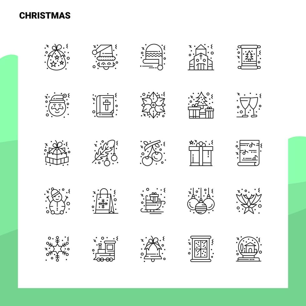 Satz von Weihnachtsliniensymbolen Set 25 Symbole Vektor Minimalismus Stil Design schwarze Symbole setzen lineares Piktogrammpaket
