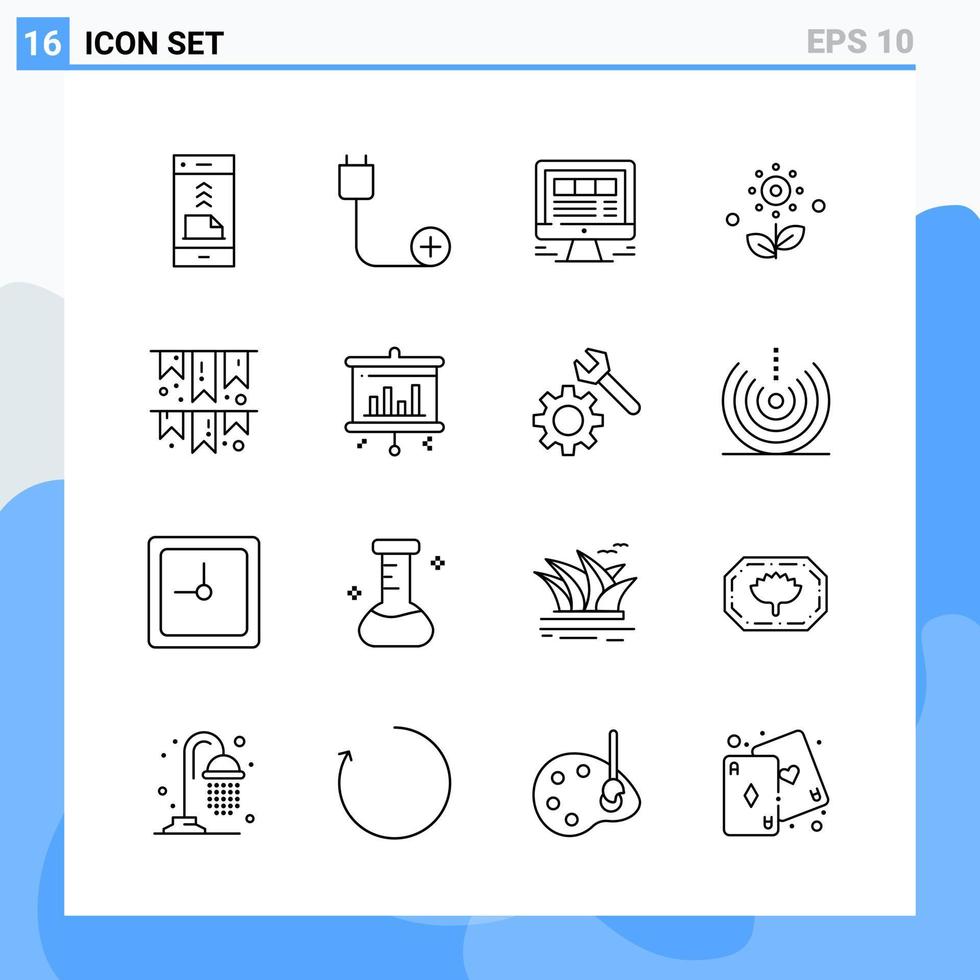 modern 16 linje stil ikoner översikt symboler för allmän använda sig av kreativ linje ikon tecken isolerat på vit bakgrund 16 ikoner packa vektor