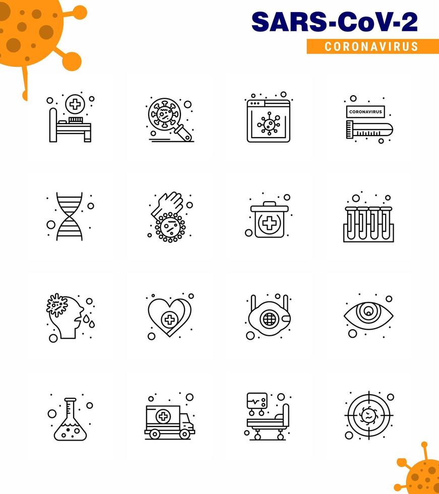 Coronavirus-Präventionsset-Symbole 16-Zeilen-Symbol wie Genom-DNA-Browser-Virus-Bluttest Virus-Coronavirus 2019nov-Krankheitsvektor-Designelemente vektor