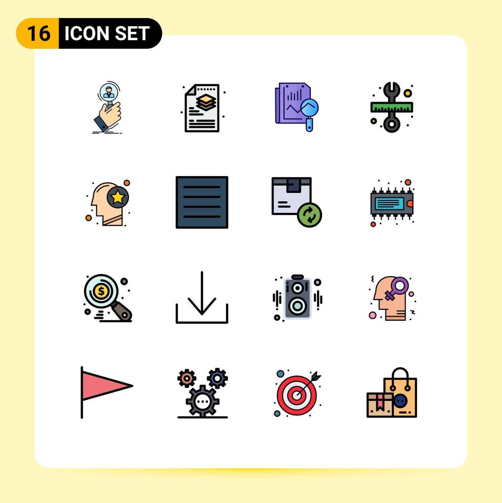 moderner Satz von 16 flachen, farbig gefüllten Linien Piktogramm von Schraubenschlüsselschichten Werkzeugberechnung editierbare kreative Vektordesign-Elemente vektor