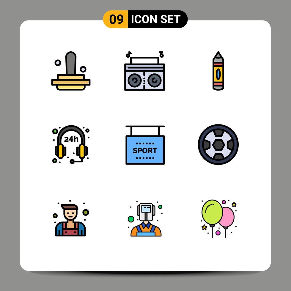 9 universelle Filledline-Flachfarben für Web- und mobile Anwendungen Sportinformationen Bildungsinformationen unterstützen editierbare Vektordesign-Elemente vektor