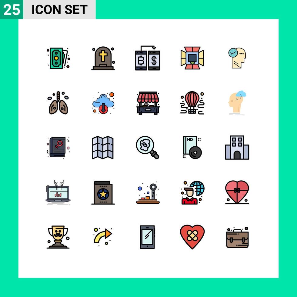 modern uppsättning av 25 fylld linje platt färger och symboler sådan som softbox belysning kontantlös ljus överföra redigerbar vektor design element