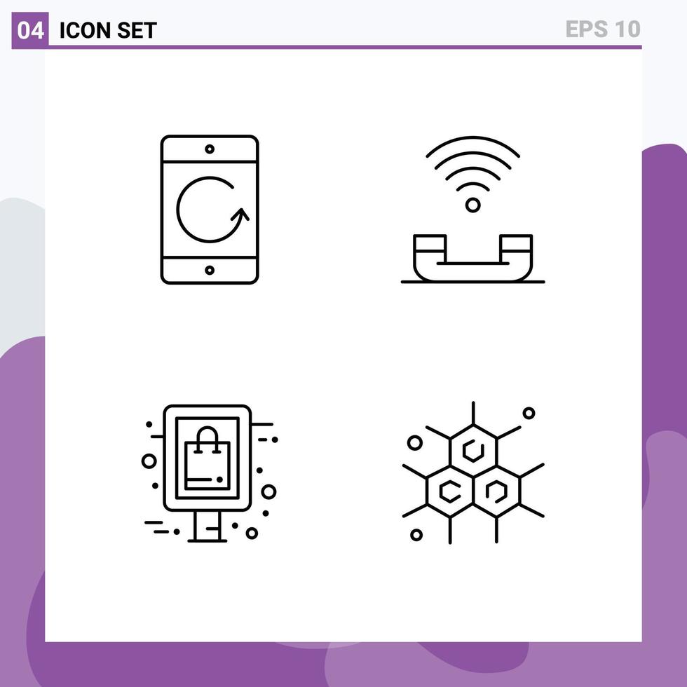 Packung mit 4 modernen Filledline-Flachfarben Zeichen und Symbolen für Web-Printmedien wie Pfeiltelefongeräte helfen beim Board editierbarer Vektordesign-Elemente vektor