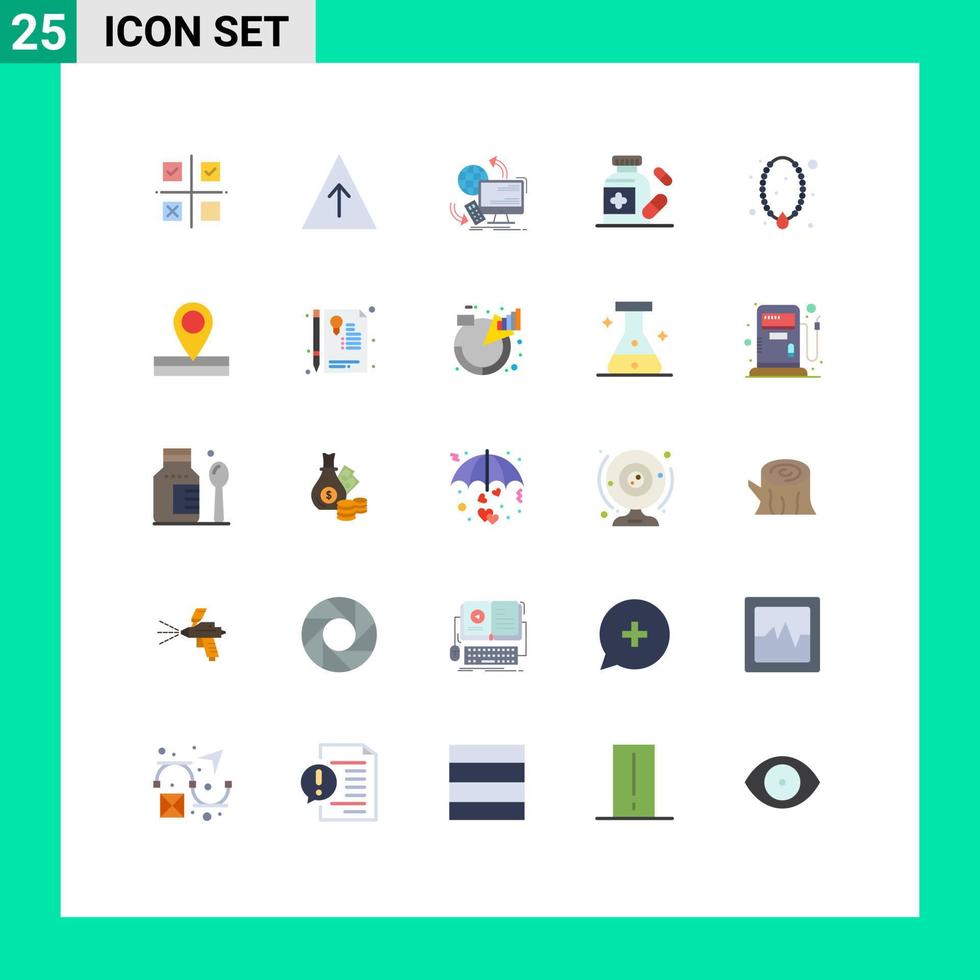 Gruppe von 25 modernen flachen Farben, die für Medaillon-Medizin-Zugangspillen gesetzt werden Sicherheit editierbare Vektordesign-Elemente vektor