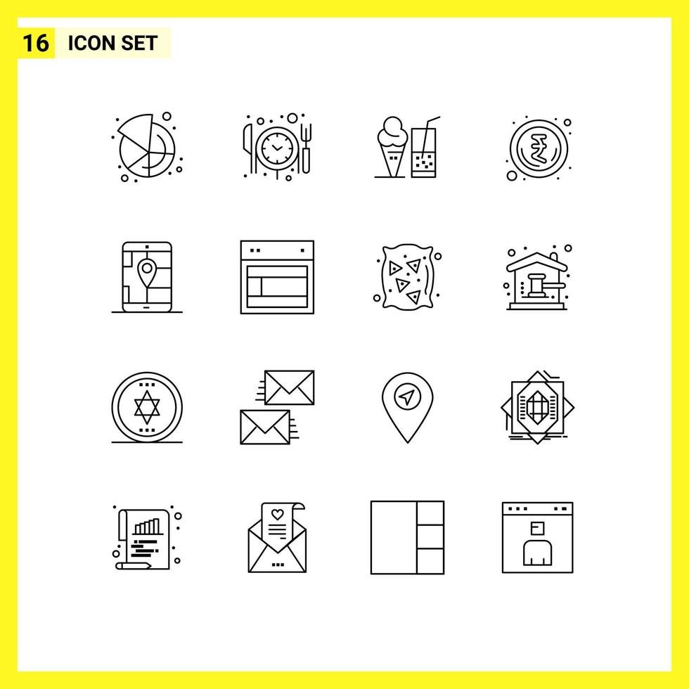 16 Benutzeroberflächen-Übersichtspaket mit modernen Zeichen und Symbolen der Navigation gps-Eis-App-Geld editierbare Vektordesign-Elemente vektor