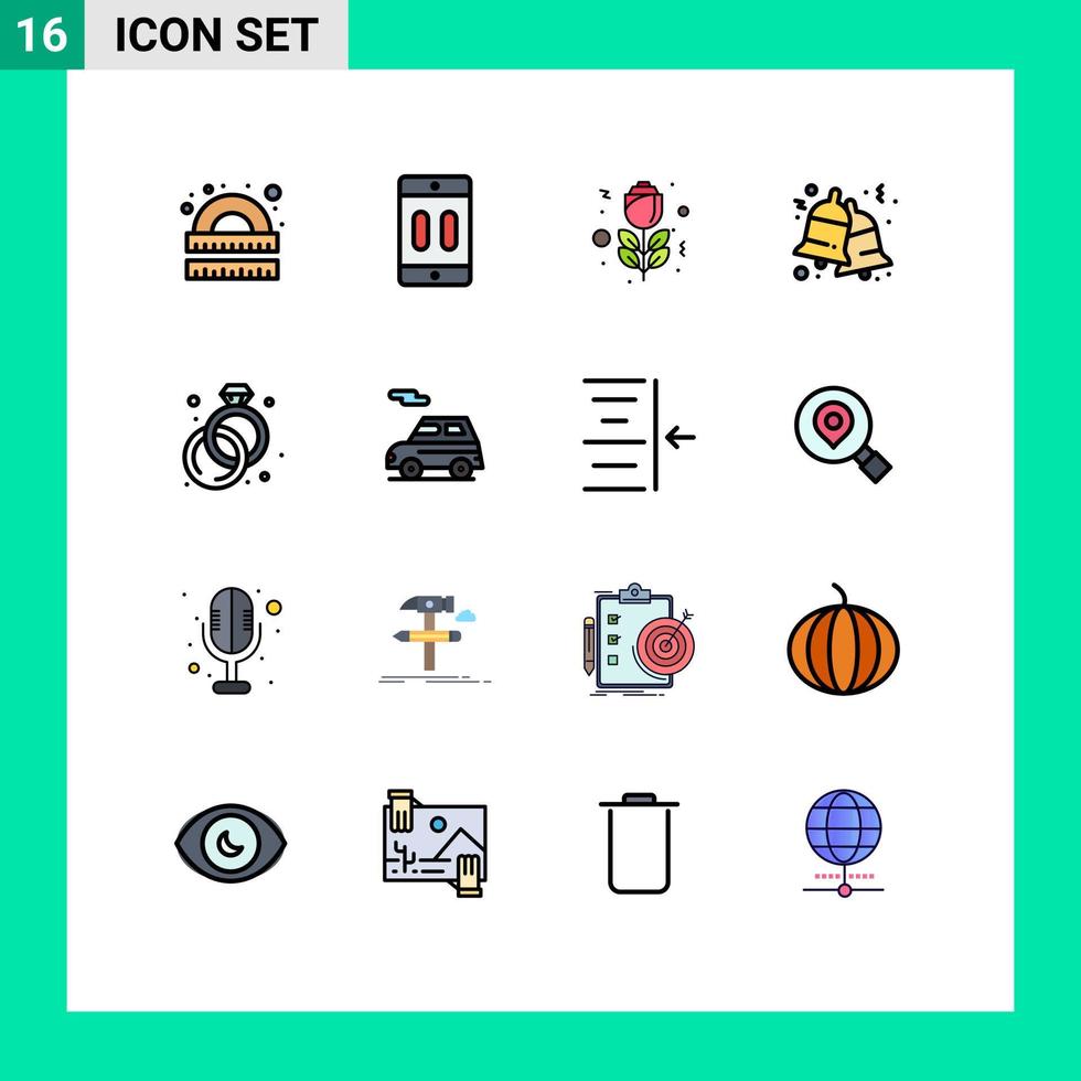 16 flache, farbgefüllte Zeilenpakete der Benutzeroberfläche mit modernen Zeichen und Symbolen von mobilen Diamant-Weihnachtsglocken stiegen editierbare kreative Vektordesign-Elemente vektor