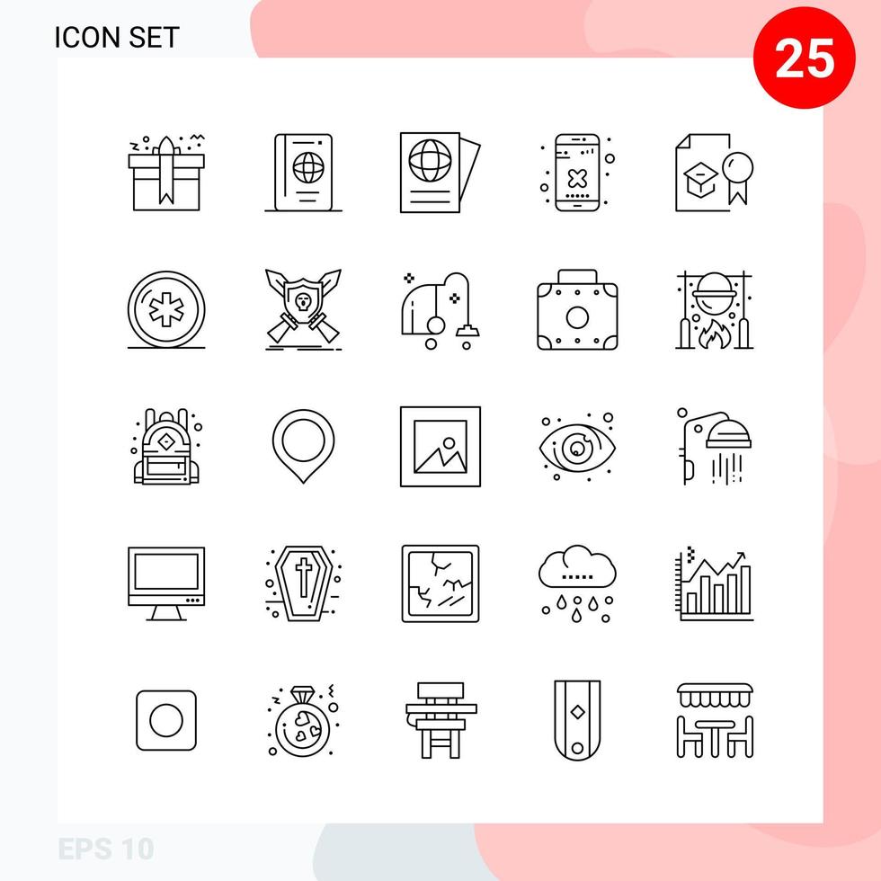 Vektorpaket mit 25 Symbolen im kreativen Umrisspaket im Linienstil isoliert auf weißem Hintergrund für Web und Handy vektor