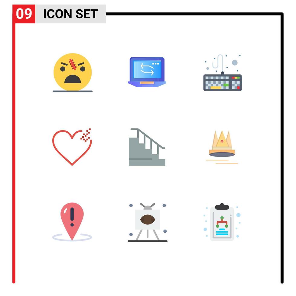 Stock Vector Icon Pack mit 9 Zeilenzeichen und Symbolen für Hausbau-Hardware Liebe Herz editierbare Vektordesign-Elemente