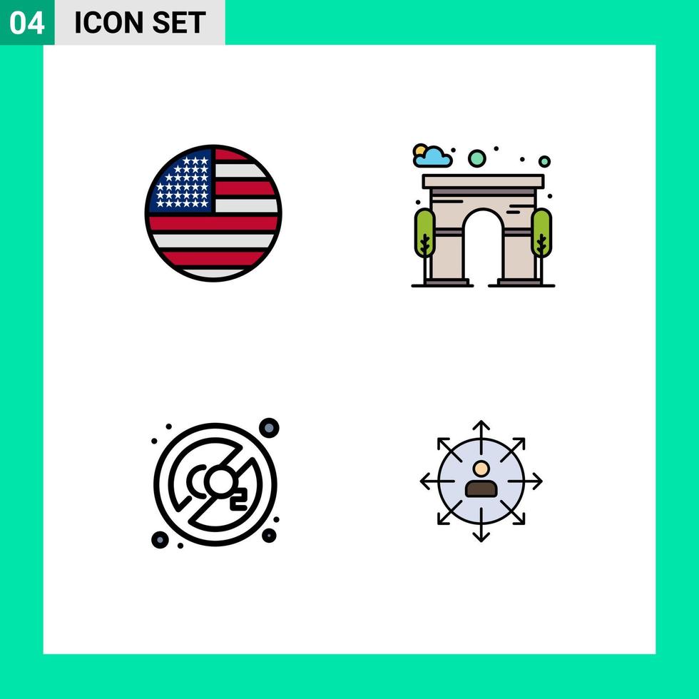 packa av 4 kreativ fylld linje platt färger av amerikan gas USA dörr disable redigerbar vektor design element