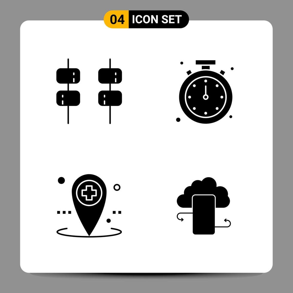 4 schwarze Icon-Pack-Glyphen-Symbole Zeichen für ansprechende Designs auf weißem Hintergrund 4 Icons gesetzt vektor