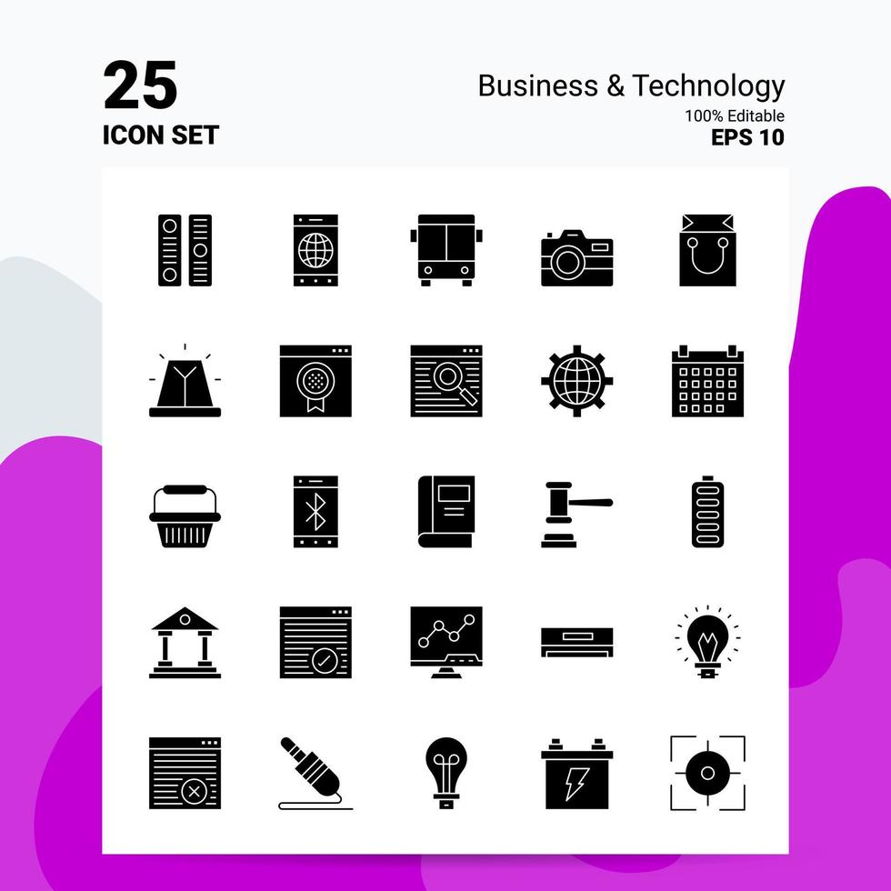 25 företag teknologi ikon uppsättning 100 redigerbar eps 10 filer företag logotyp begrepp idéer fast glyf ikon design vektor