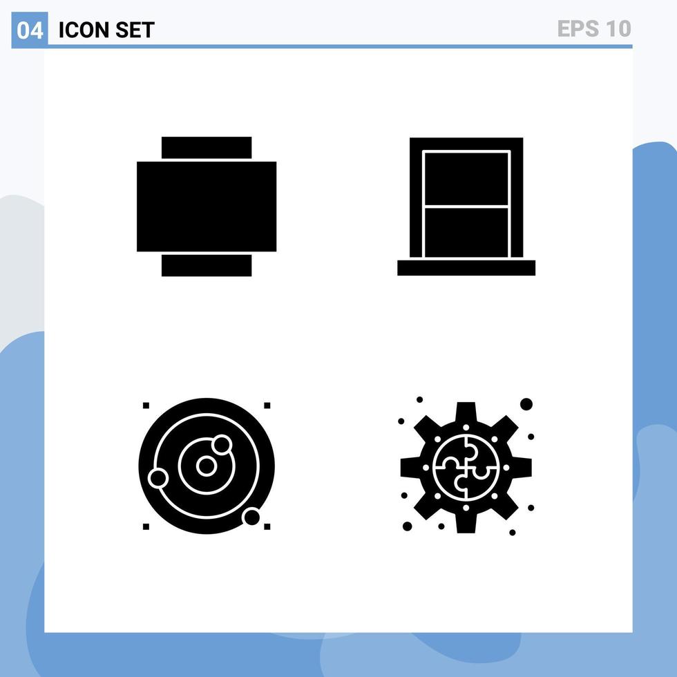4 universell fast glyfer uppsättning för webb och mobil tillämpningar layout planeter kretsande sovrum hushåll sfär redigerbar vektor design element