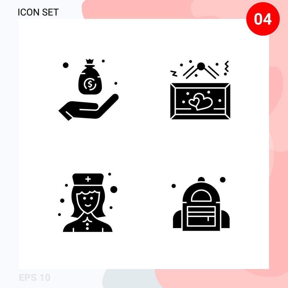 vektor packa av 4 ikoner i fast stil kreativ glyf packa isolerat på vit bakgrund för webb och mobil